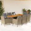 Image de vidaXL Ensemble à manger de jardin et coussins 9 pcs beige Poly rotin