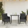 Image de vidaXL Ensemble à manger de jardin avec coussins 3 pcs Noir