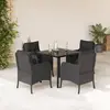 Image de vidaXL Ensemble à manger de jardin coussins 5pcs Noir Résine tressée