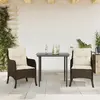 Image de vidaXL Ensemble à manger de jardin 3 pcs et coussins marron poly rotin