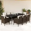 Image de vidaXL Ensemble à manger de jardin et coussins 9 pcs marron poly rotin