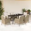 Image de vidaXL Ensemble à manger de jardin et coussins 7 pcs beige poly rotin