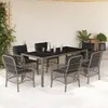 Image de vidaXL Ensemble à manger de jardin et coussins 7 pcs gris rotin