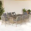 Image de vidaXL Ensemble à manger de jardin et coussins 9 pcs mélange beige
