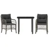 Image de vidaXL Ensemble de bistro 3 pcs avec coussins gris résine tressée