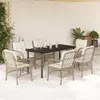 Image de vidaXL Ensemble à manger de jardin et coussins 7 pcs beige poly rotin
