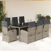 Image de vidaXL Ensemble à manger de jardin 9 pcs coussins gris résine tressée