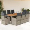Image de vidaXL Ensemble à manger de jardin 9 pcs coussins gris résine tressée