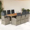 Image de vidaXL Ensemble à manger de jardin 9 pcs coussins gris résine tressée