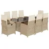 Image de vidaXL Ensemble à manger de jardin et coussins 9 pcs beige Poly rotin