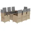 Image de vidaXL Ensemble à Manger de Jardin avec Coussins 9 pcs, Table et Chaises avec Dossier Réglable, Meubles d'Extérieur Patio Terrasse, Mélange Beige Résine Tressée