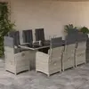 Image de vidaXL Ensemble à manger de jardin et coussins 9 pcs gris clair rotin