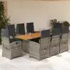 Image de vidaXL Ensemble à manger de jardin 9 pcs coussins gris résine tressée