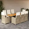 Image de vidaXL Ensemble à manger de jardin et coussins 9 pcs mélange beige
