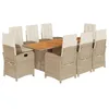 Image de vidaXL Ensemble à manger de jardin et coussins 9 pcs mélange beige