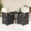 Image de vidaXL Ensemble à manger de jardin coussins 5pcs Noir Résine tressée
