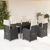 Image de vidaXL Ensemble à manger de jardin coussins 7pcs Noir Résine tressée