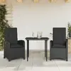 Image de vidaXL Ensemble à manger de jardin avec coussins 3 pcs Noir