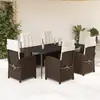 Image de vidaXL Ensemble à manger de jardin et coussins 7 pcs marron rotin