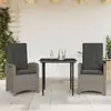 Image de vidaXL Ensemble à manger de jardin 3 pcs coussins gris résine tressée