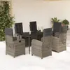 Image de vidaXL Ensemble à manger de jardin et coussins 7 pcs gris rotin