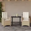 Image de vidaXL Ensemble à manger de jardin et coussins 3 pcs Beige poly rotin