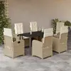 Image de vidaXL Ensemble à manger de jardin et coussins 7 pcs beige poly rotin