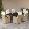 Image de vidaXL Ensemble à manger de jardin et coussins 7 pcs beige poly rotin