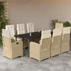 Image de vidaXL Ensemble à manger de jardin et coussins 9 pcs beige Poly rotin