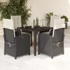 Image de vidaXL Ensemble à manger de jardin coussins 5pcs Noir Résine tressée