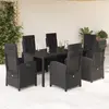 Image de vidaXL Ensemble à manger de jardin coussins 7pcs Noir Résine tressée