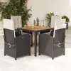 Image de vidaXL Ensemble à manger de jardin coussins 5pcs Noir Résine tressée