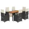 Image de vidaXL Ensemble à manger de jardin coussins 7pcs Noir Résine tressée