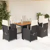 Image de vidaXL Ensemble à manger de jardin coussins 7pcs Noir Résine tressée