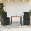 Image de vidaXL Ensemble de bistro 3 pcs avec coussins noir résine tressée