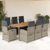 Image de vidaXL Ensemble à manger de jardin 9 pcs coussins gris résine tressée