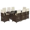 Image de vidaXL Ensemble à manger de jardin et coussins 9 pcs marron poly rotin