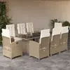 Image de vidaXL Ensemble à manger de jardin et coussins 9 pcs beige Poly rotin
