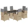 Image de vidaXL Ensemble à manger de jardin et coussins 7 pcs beige poly rotin
