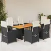 Image de vidaXL Ensemble à manger de jardin coussins 7pcs Noir Résine tressée