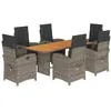 Image de vidaXL Ensemble à manger de jardin et coussins 7 pcs gris rotin