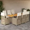 Image de vidaXL Ensemble à manger de jardin et coussins 9 pcs beige Poly rotin