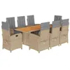 Image de vidaXL Ensemble à manger de jardin et coussins 9 pcs beige Poly rotin