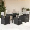 Image de vidaXL Ensemble à manger de jardin coussins 7pcs Noir Résine tressée
