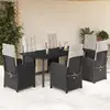 Image de vidaXL Ensemble à manger de jardin coussins 7pcs Noir Résine tressée