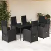 Image de vidaXL Ensemble à manger de jardin coussins 7pcs Noir Résine tressée