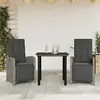 Image de vidaXL Ensemble de bistro 3 pcs avec coussins gris résine tressée