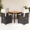Image de vidaXL Ensemble à manger de jardin coussins 5pcs Noir Résine tressée