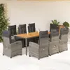 Image de vidaXL Ensemble à manger de jardin 9 pcs coussins gris résine tressée