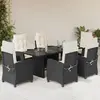 Image de vidaXL Ensemble à manger de jardin coussins 7pcs Noir Résine tressée